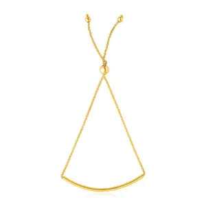 14k Yellow Gold Smooth Curved Bar Lariat Design Bracelet