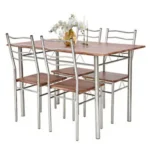 3/5PCS Dining Set Wood Metal Table & 2/4 Chairs Kitchen Breakfast Furniture for Home, Indoor & Outdoor
