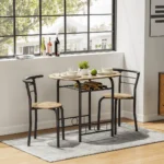 3/5PCS Dining Set Wood Metal Table & 2/4 Chairs Kitchen Breakfast Furniture for Home, Indoor & Outdoor