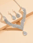 3pcs fashionable rhinestones, water droplets, necklaces, earrings, jewelry sets, women's wedding accessories