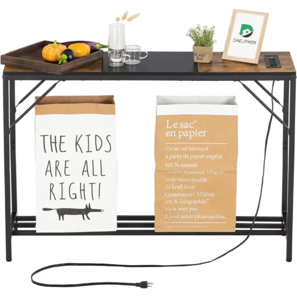 Console Table with Outlet and 2 USB Ports,41.7” Entryway Table with Storage Shelf,Narrow Sofa Table Behind Couch for Living Room