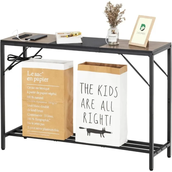 Console Table with Outlet and 2 USB Ports,41.7” Entryway Table with Storage Shelf,Narrow Sofa Table Behind Couch for Living Room