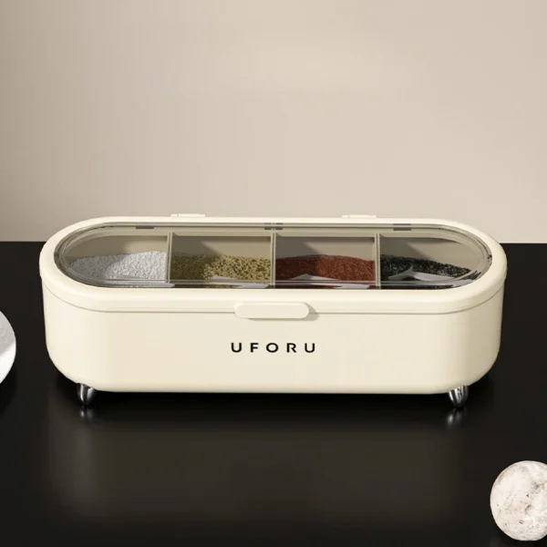 Kitchen Supplies Salt, Sugar, and Monosodium Glutamate Four-Grid Storage Integrated Light Luxury Spice Box Combination Suit