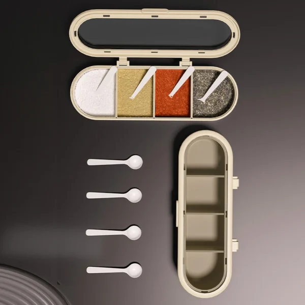 Kitchen Supplies Salt, Sugar, and Monosodium Glutamate Four-Grid Storage Integrated Light Luxury Spice Box Combination Suit