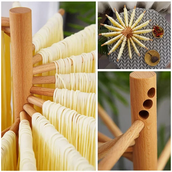 Pasta Drying Rack with 16 Suspension Rods Wooden Collapsible Spaghetti Dryer Stand Kitchen Accessories Pasta Cooking Tools