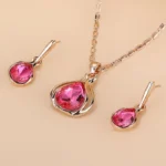 Water Drop Shape Pendant Necklace & Drop Earrings Set For Women & Girls Artificial crystal necklace, earrings, jewelry set,