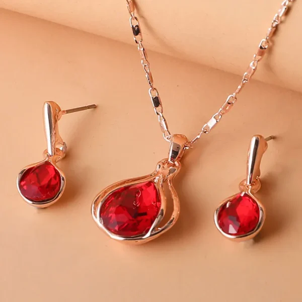 Water Drop Shape Pendant Necklace & Drop Earrings Set For Women & Girls Artificial crystal necklace, earrings, jewelry set,